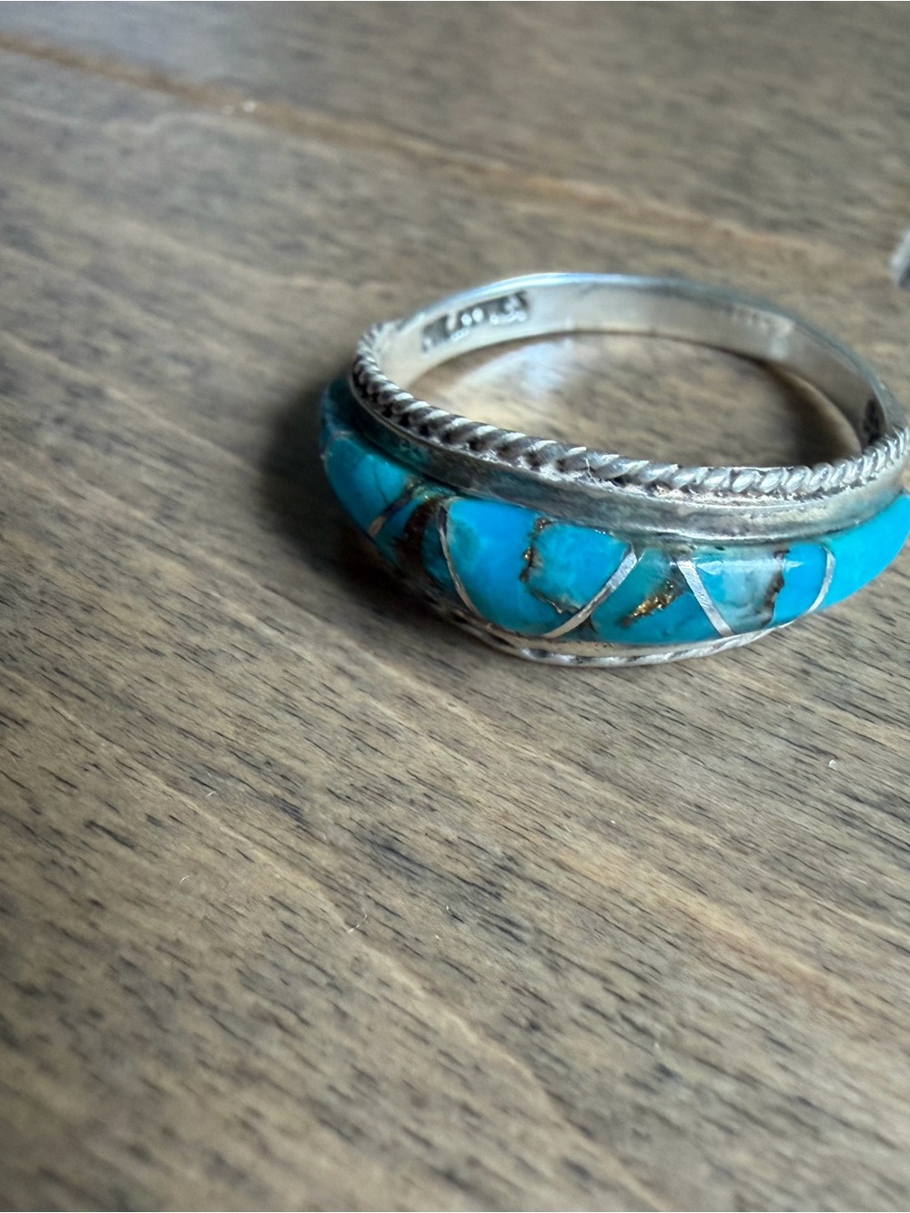 Sterling Silver Turquoise Inlay Band Ring - Women's Jewelry - Picture 2 of 7